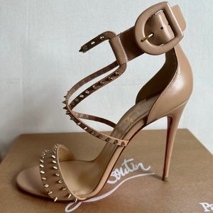 Christian Louboutin Choco Lux Nude 40 Spiked Strappy Sandals Heels